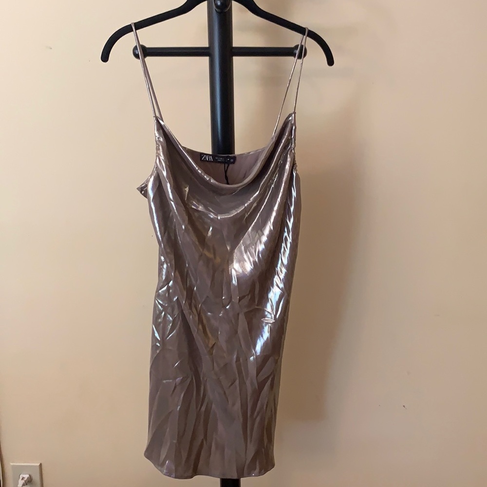 Zara strappy shimmer metallic gold dress large